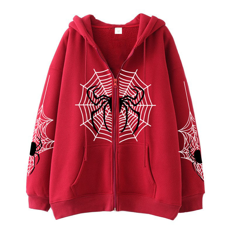 Premium Spider‑Web Zip Hoodie — Movie-Inspired Street Fashion Sweater