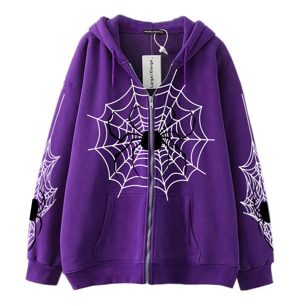 Premium Spider‑Web Zip Hoodie — Movie-Inspired Street Fashion Sweater