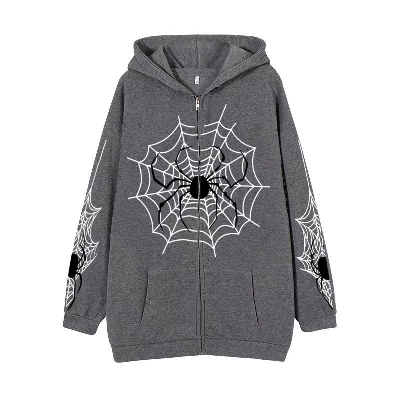 Premium Spider‑Web Zip Hoodie — Movie-Inspired Street Fashion Sweater