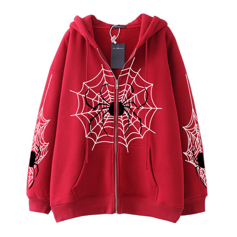 Premium Spider‑Web Zip Hoodie — Movie-Inspired Street Fashion Sweater