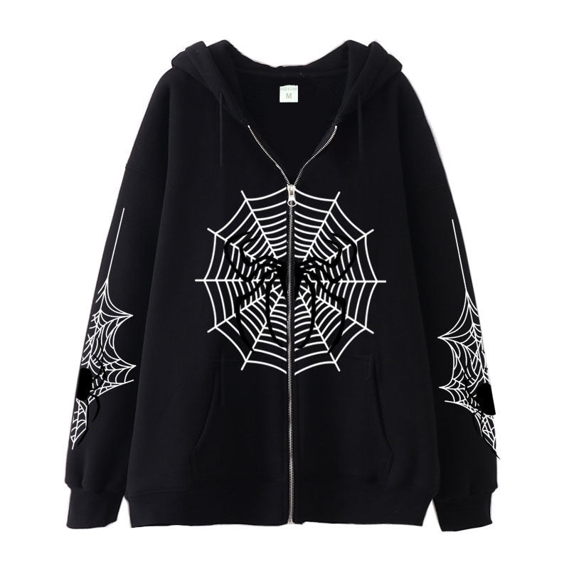 Premium Spider‑Web Zip Hoodie — Movie-Inspired Street Fashion Sweater