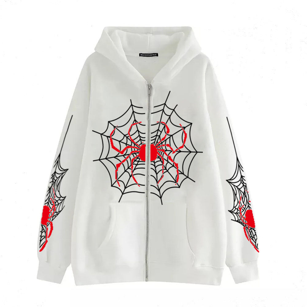 Premium Spider‑Web Zip Hoodie — Movie-Inspired Street Fashion Sweater