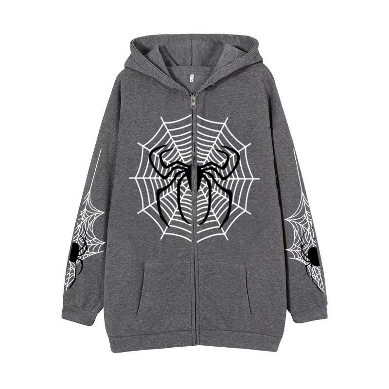 Premium Spider‑Web Zip Hoodie — Movie-Inspired Street Fashion Sweater