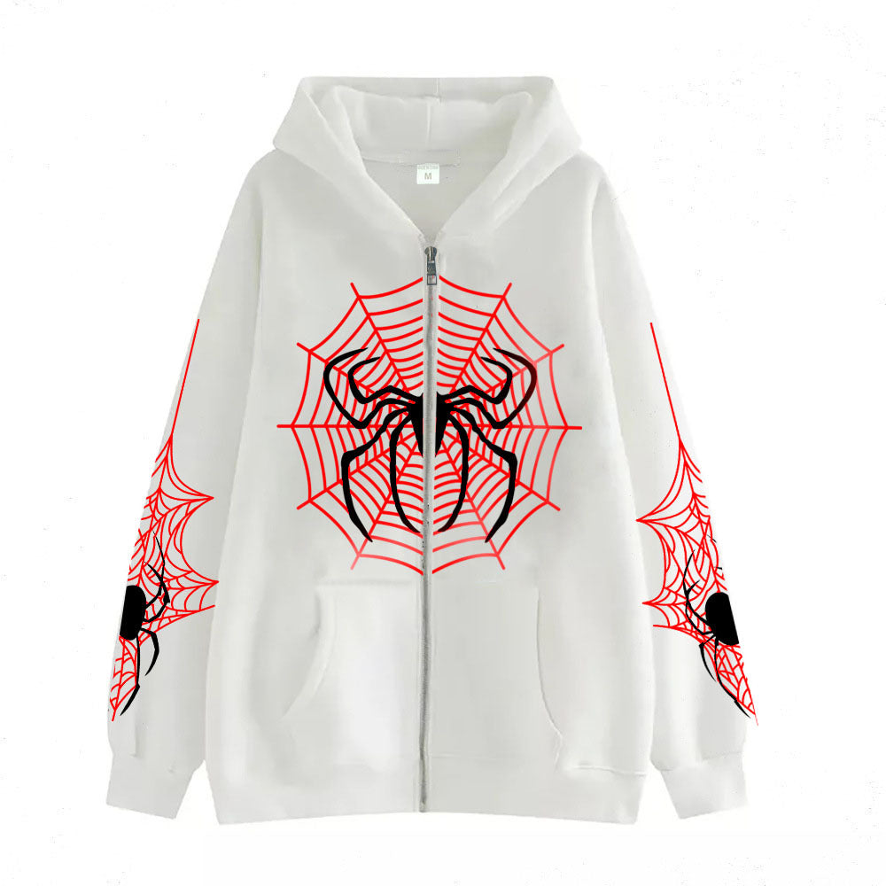 Premium Spider‑Web Zip Hoodie — Movie-Inspired Street Fashion Sweater