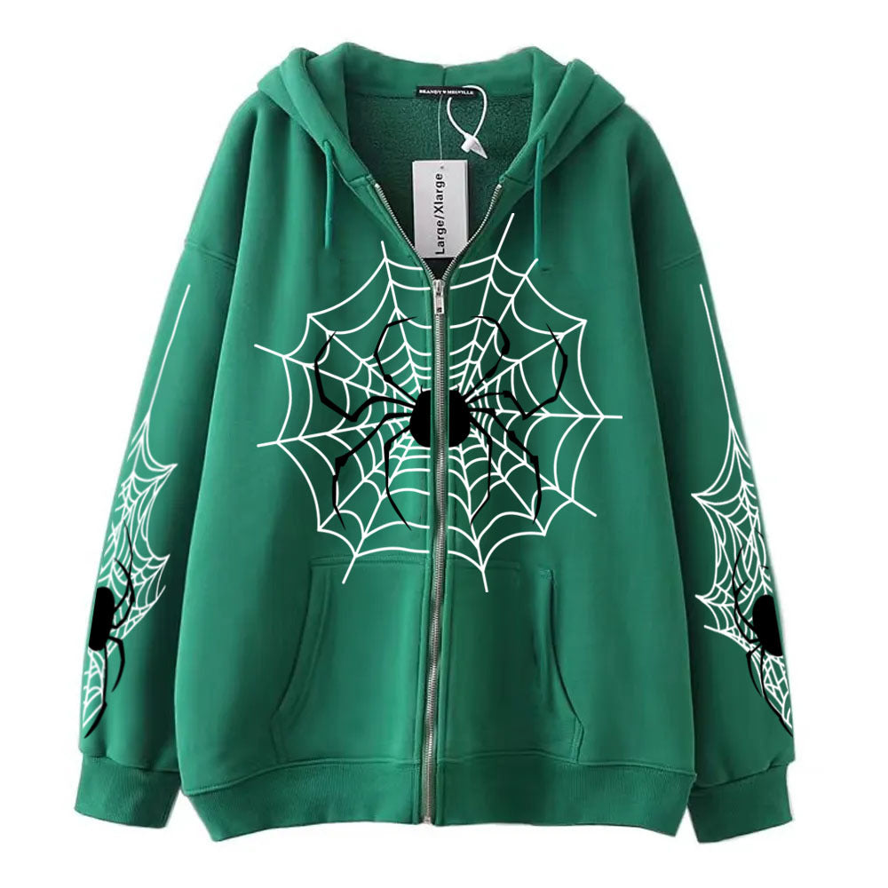Premium Spider‑Web Zip Hoodie — Movie-Inspired Street Fashion Sweater