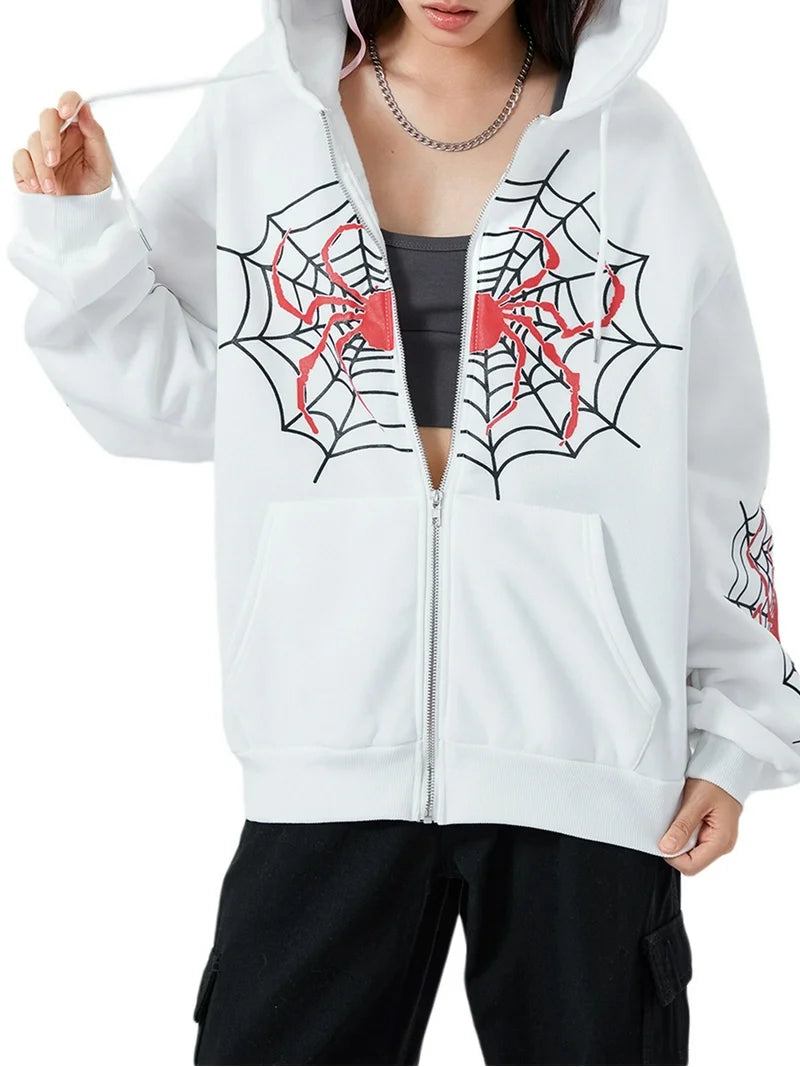 Premium Spider‑Web Zip Hoodie — Movie-Inspired Street Fashion Sweater