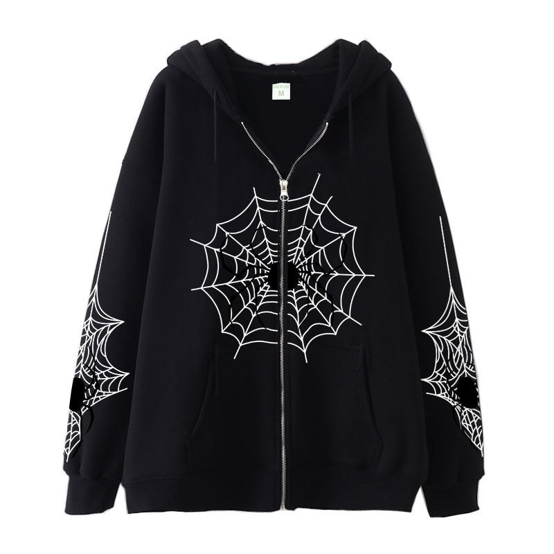 Premium Spider‑Web Zip Hoodie — Movie-Inspired Street Fashion Sweater