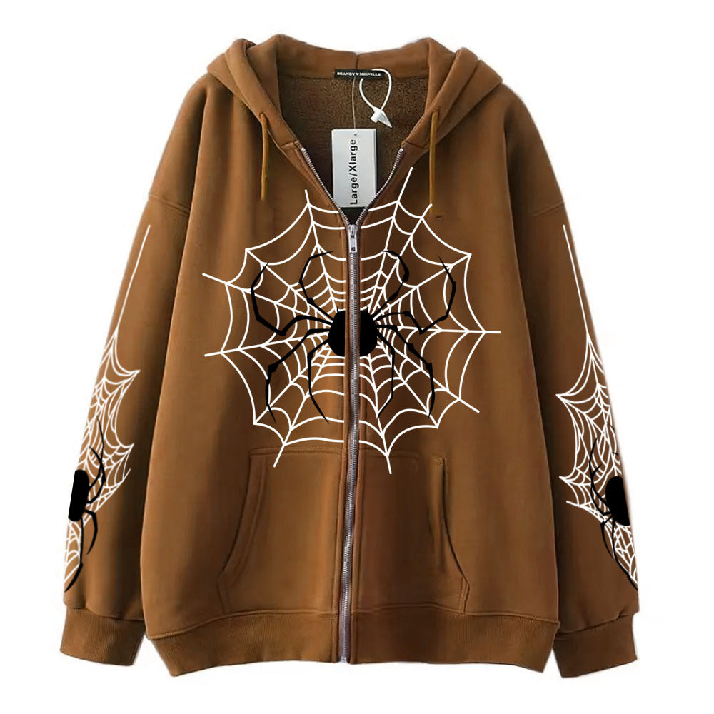 Premium Spider‑Web Zip Hoodie — Movie-Inspired Street Fashion Sweater